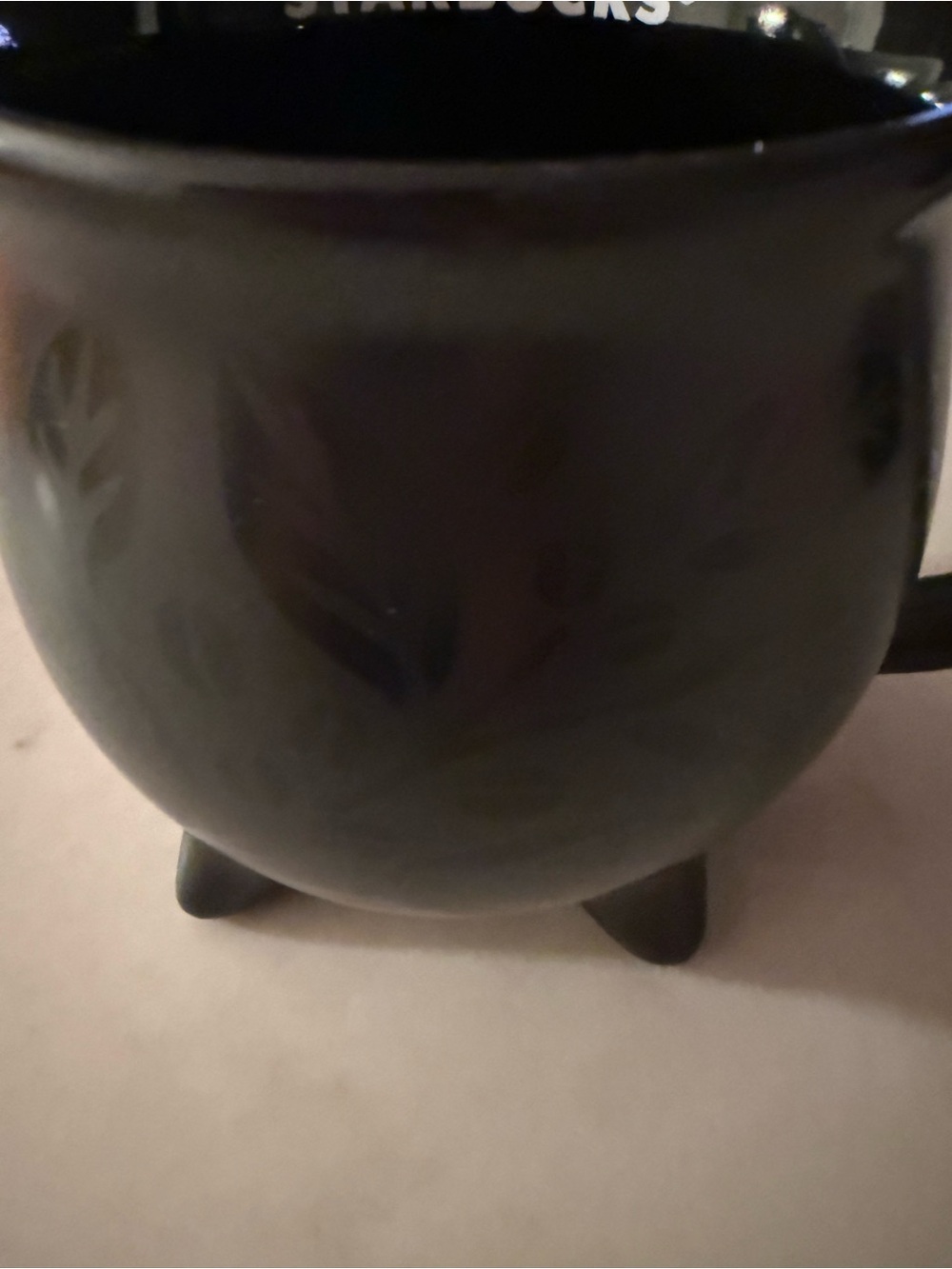 Starbucks Matte Black Footed Planter Mug with Leaf Motif
